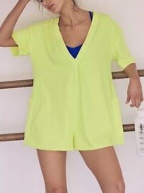 Free People lime green Oversized hot shot tshirt Romper